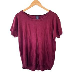 GAP Wine Burgundy Slouchy Cuffed Short Sleeve Lightweight Sweater